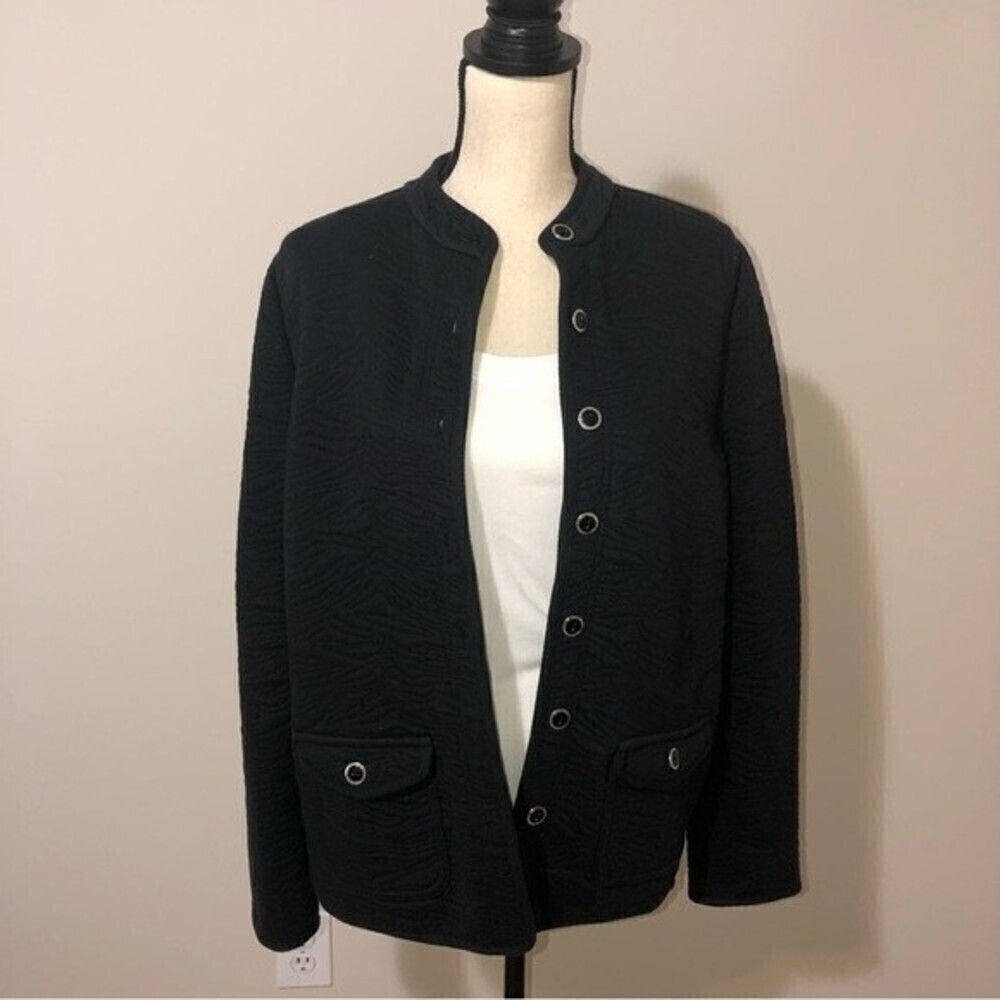 Knit Quilted Jacket Blazer Black Isaac Mizrahi Medium
